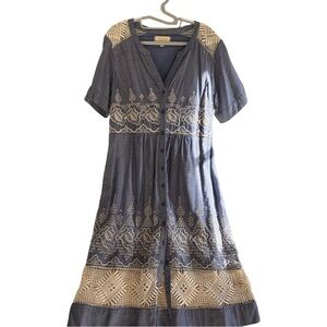 Moulinette Soeurs Blue and Cream Midi Dress